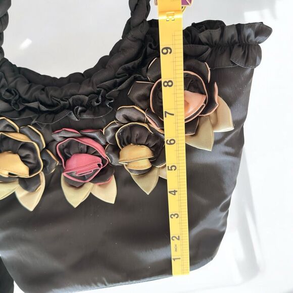 Pashmina Black Fabric Lightweight Handbag with 3D Satin Color Flowers  ***Item: - Picture 6 of 11